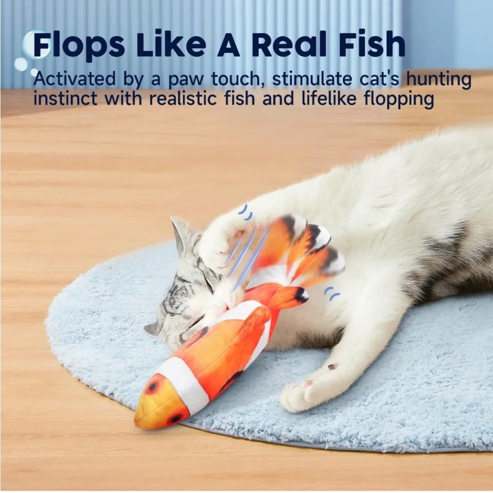 Cat Toy Flopping Fish rechargeable. Clown Fish cat toy.